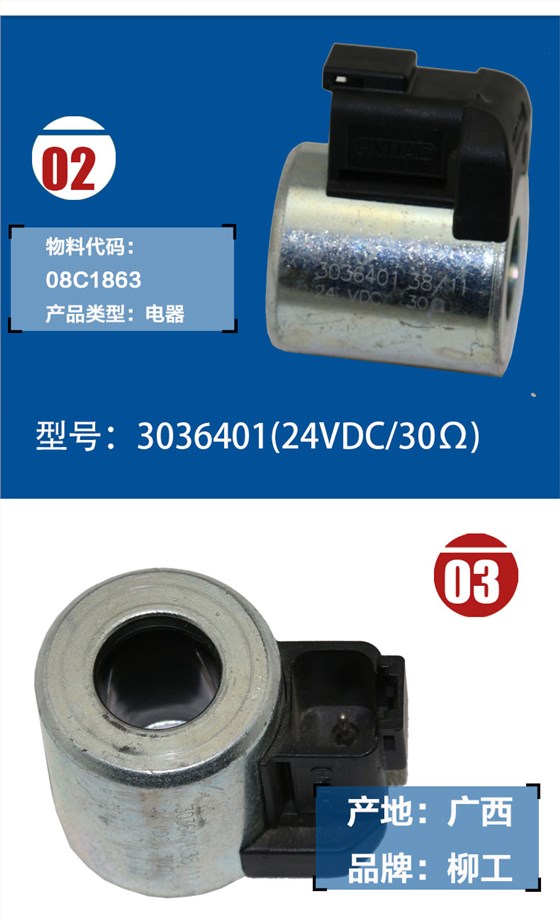 柳工挖掘機電磁閥線圈