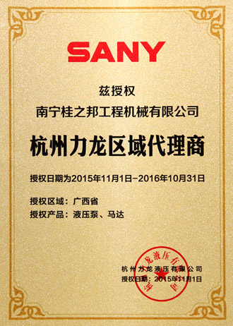 杭州力龍廣西區總代理證書